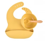 Eco friendly feeding auxiliary dining suction plate waterproof saliva bib unbreakable bowl set baby silicone bibs set