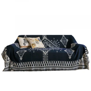 Ethnic style double-sided geometric chunky knit sofa throw blanket