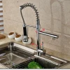 European Chrome Spring Pull Out Single Handle Dual Spouts Hot Cold Water Mixing Kitchen Faucet