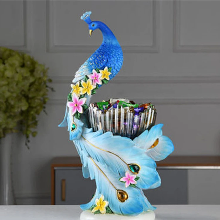 European peacock fruit plate home living room coffee table decoration new chinese move home gift fruit plate resin statue