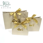 fancy  golden foil eco friendly shopping gift bag packaging  custom logo printed large paper shopping bags with ribbon
