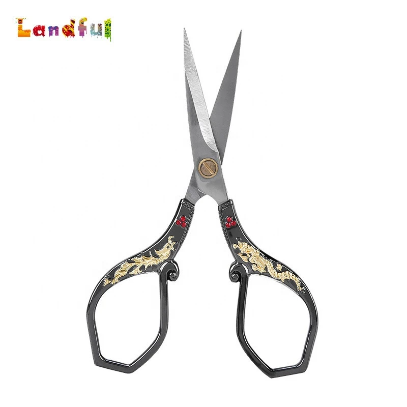 Fancy Scissors European Style Gothic Aesthetic Red Gemstone Sewing Scissors Embroidery Fabric Sewing Shears Vintage Scissors