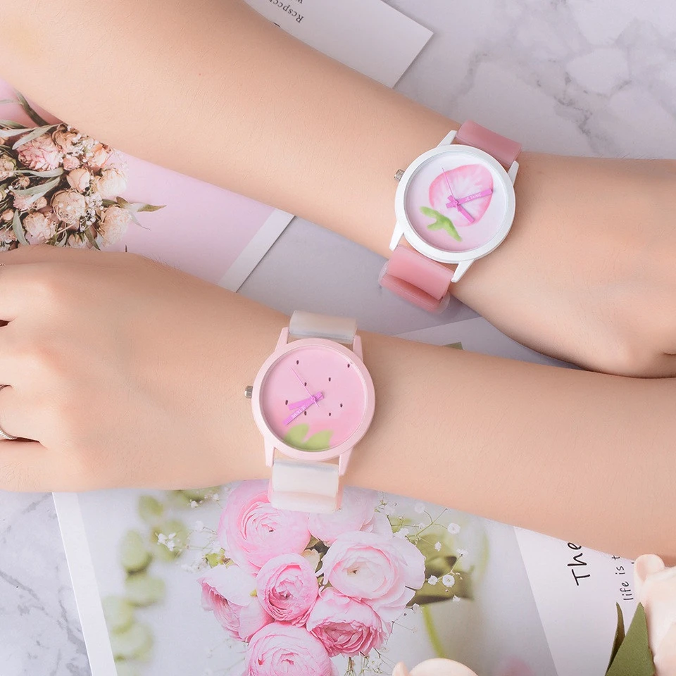 Fashion 2018 Creative Students Quartz Watches Simple Pink Strawberry Sport Dial Wristwatch Dropshipping LS1096