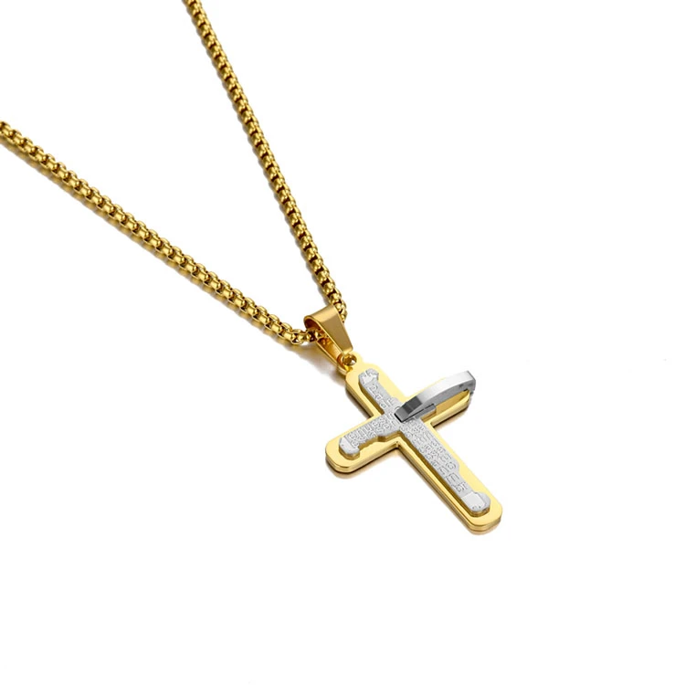 Fashion 316l stainless steel jewellery designs jesus cross pendant gold chain necklace