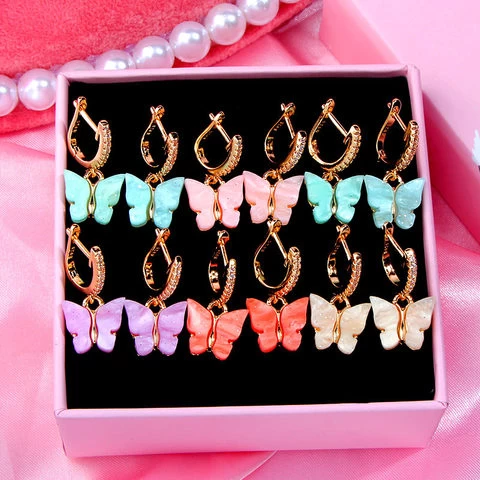 Fashion Party Wedding Jewelry Gift For Women Multicolor Insect Dangle Earrings Korean Cute CZ Butterfly Drop Earrings