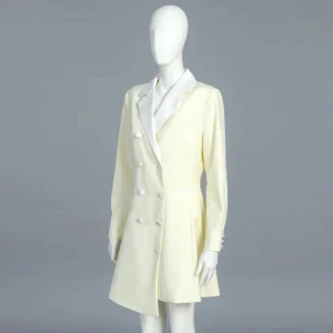 Fashionable Womens Coat New Asymmetrical Length Single Breast Button Up Blazers Ladies Women Creamy Long Clothes