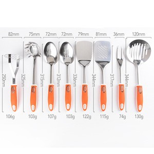 FDA approval rubber kitchen utensils stainless steel cooking tool set