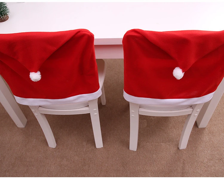 flannel Xmas decoration Santa Claus Red Hat Chair Cover for Christmas Kitchen Dinner Seat Back Decor