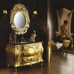 Foshan manufacturer made luxury royal palace bathroom vanity set with exquisite carved mirror cabinet