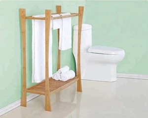 Free Standing Bamboo Towel Rack Stand with w/Bottom Shelf Bathroom