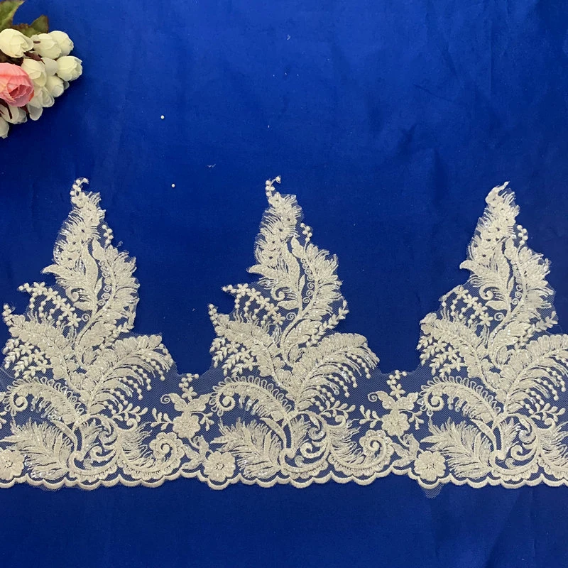 French lace beaded mesh  ivory fashion style evening/wedding dress Machine beading border lace