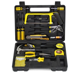 General household auto repair tool set with plastic toolbox storage case