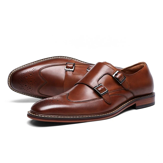 Genuine Leather Shoes Hign Quality Mens Monk Straps Breathable and Lightweight Mens Dress Shoes