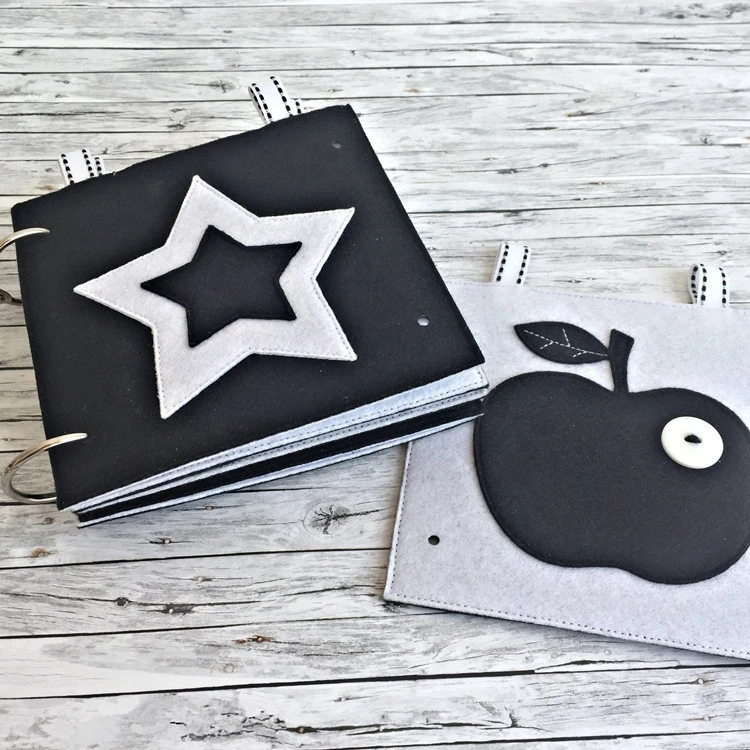 Gift for Newborn Soft Double Sided Black-White Felt Baby Quiet Book