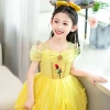 Girls Beauty and the Beast Princess Belle Cosplay Yellow Dress For Kids Halloween Birthday Party Costumes