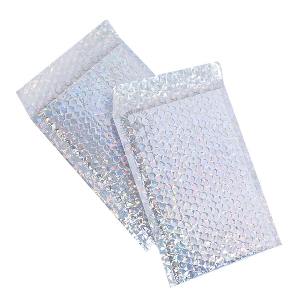 Glossy 6x10" Holographic Silver Bubble Envelopes Mailing Bags Padded Packaging Bags Cushioned Postal Laser Bubble Mailers