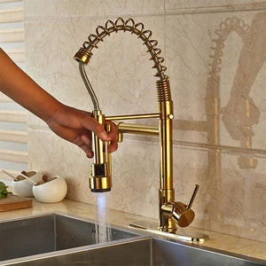 Gold Chromed Used Dual Handle Lighting German Kitchen Faucets