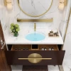 Gold Handle Floor Stand Solid Wood Bathroom Vanity With Marble Top