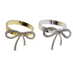 Gold Rhinestone Bowknot Napkin Ring Crystal Metal Napkin Rings For Wedding