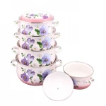 Good Design Full Flower Decal Custom Logo Cast Iron Enamel Casserole Pot Skillet Enamelware Cookware Sets
