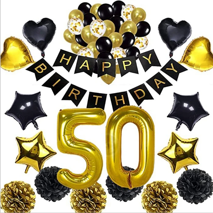 Happy Birthday Balloons Party Decorations -Gold Birthday Decorations Set with Happy Birthday Banner Foil Letter Balloons