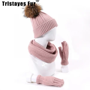 Hat Girls Winter Warm Knit Hat Scarf Mitten Women 3 Piece Knitted Set