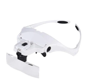 Head Worn Magnifying Glasses with LED Light Lamp Visor Head Loupe Magnifier for DIY Soldering Model Building Coins Stamps