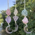 Healing Crystal Car Door Hanging Moon Quartz Crystal Stone Pendant for Gift