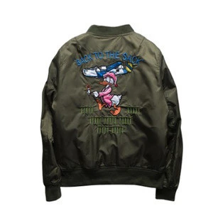 High quality China Army green embroidery patch nylon fabric pilot quilted flight jacket
