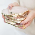High quality Coasters Crystal Coaster Rose Quartz Slices Tea Cup Pad