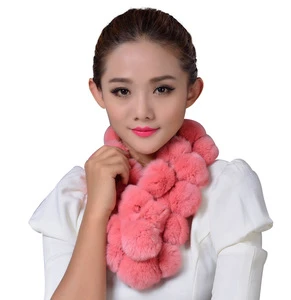 High quality ladies personalized infinity scarf real rabbit fur snood ball scarf