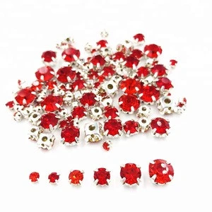 High Quality Silver Base Mixed Size Round Shape Sew on Rhinestones with Regular 4 Claw