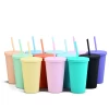 Hot on Amazon 16oz Double Wall Colored Acrylic Matte Black Plastic Bulk Cold Drinks Tumbler Cups with lid and straw