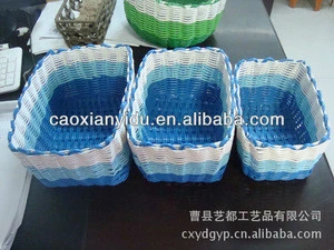 Hot Sale Country Style Wicker Crafts 3 sets of blue and white basket