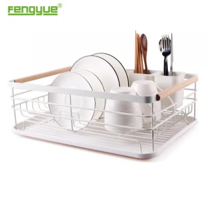 hot sell single layer dish rack with plastic tray holding dishes kitchen storage holder