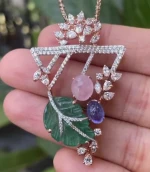 IGI-Certified 9KT Gold Lab-Grown Diamond Pendant With Green Onyx, Rose Quartz And Apatite Stone Pendant For Women
