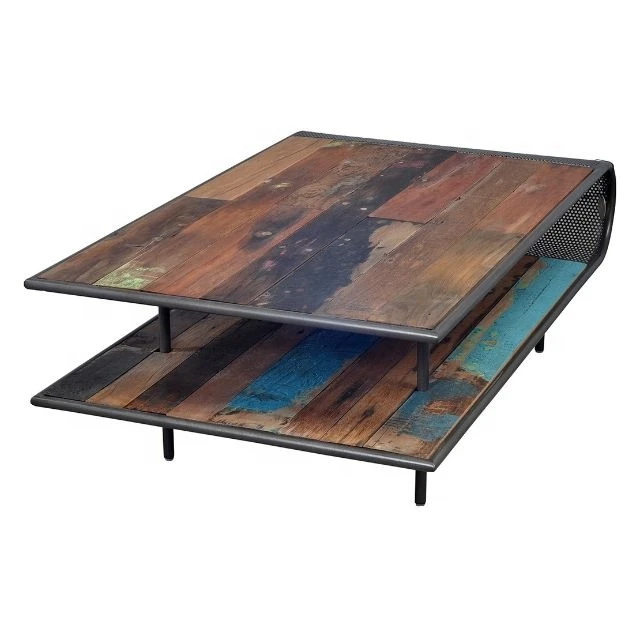 Industrial Vintage Metal Coffee Table, Reclaimed Wood Coffee Table, Industrial Coffee Table Central Table Living Room Furniture