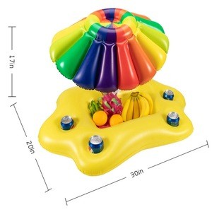 Inflatable Sun Umbrella Drink Holder- Multi Floating Beverage Salad Fruit Serving Bar, Cup Bottle Holder Pool Float Holds 4 Drin