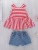 Import Kids Girl Summer Clothing White/Red Striped Ruffle Tank Top and Distressed Jean Shorts 2 pieces Outfit Toddler Summer Set from China