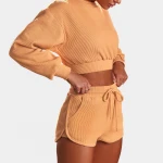 Ladies new leisure sports fashion sports shorts long sleeve suit yoga shorts fitness suit