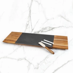 Large Acacia Wood Cheese Board Set with Black Slate & Cheese knife set