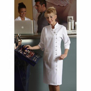 Latest 3/4 Sleeve Hospital Coat Women Spa Coat Uniform with side square buttons