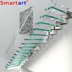 LED light glass stairs / stainless steel glass staircase