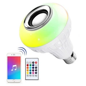 LED Wireless Light Bulb Speaker, RGB Smart Music Bulb E27 Remote Control 12W LED Bulb Speaker