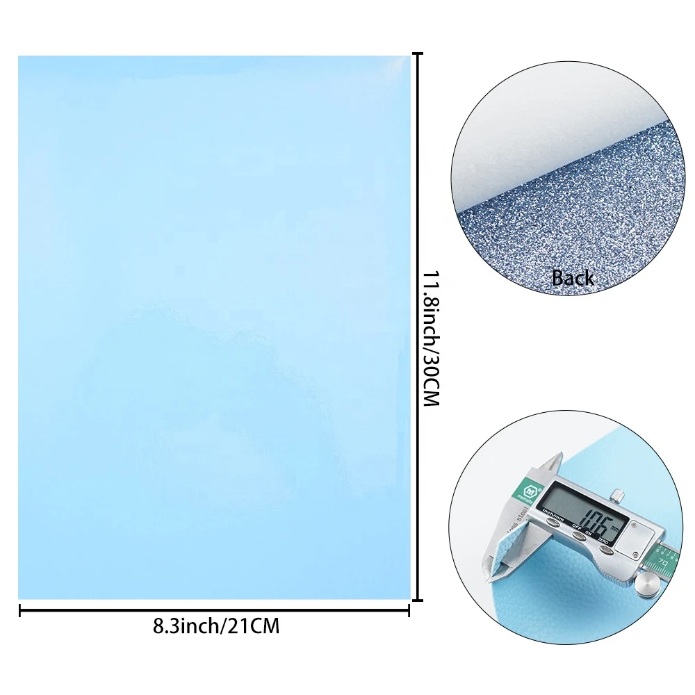 Light Blue Series Glitter Faux Leather Sheets Including 6 Kinds Leather Sheets for Synthetic Leather Bows and Earrings Making