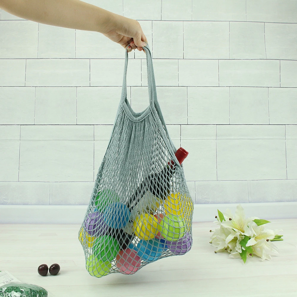 Logo Printed Mesh Bag Organic Cotton String Shopping Tote Fruit  Net Woven Reusable shopping Bag