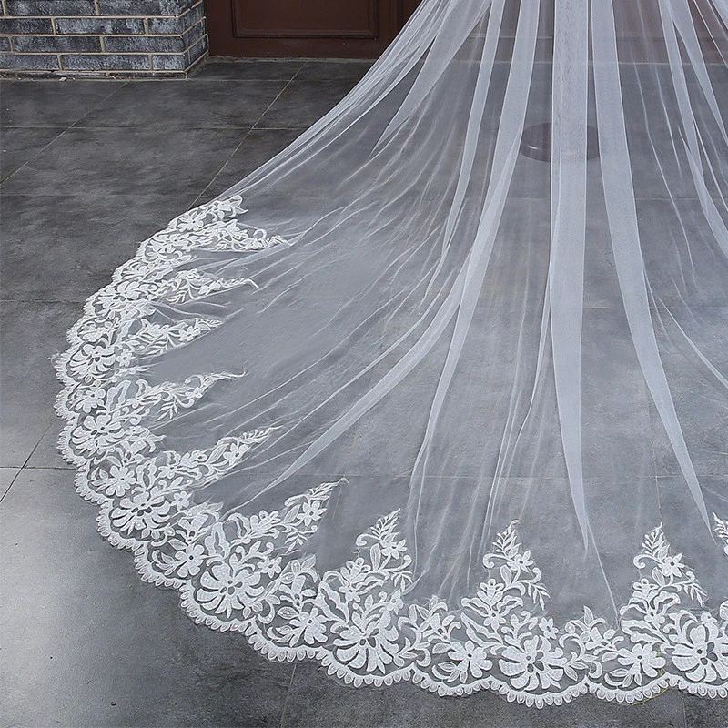 Luxury 3M 4M 5M Cathedral Wedding Veils One Layer Long Lace Bridal Veil Wedding Accessories Bride Mantilla Wedding Veil