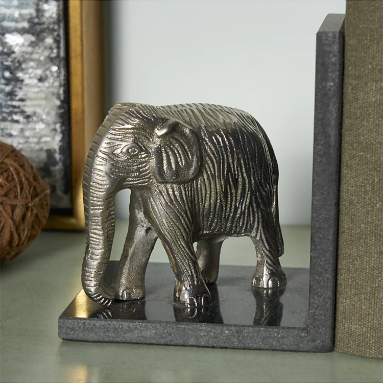 Luxury Aluminum Black Metal Bookend Elephant Sculpture Item Home Decoration Accessories