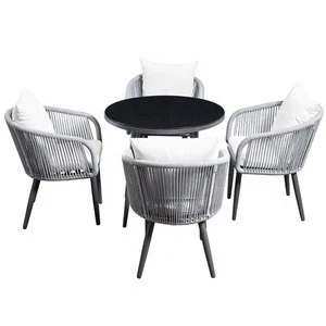 Luxury Garden Patio Furniture Aluminum Rope Cafe Outdoor Dining Table Set