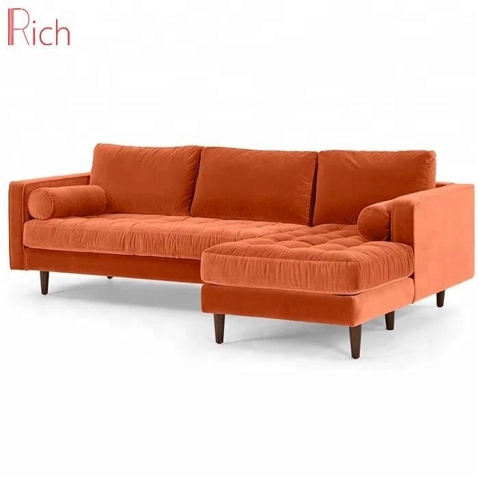 Luxury Home Furniture Commercial Sectional Sofa Orange Velvet Corner Sofa